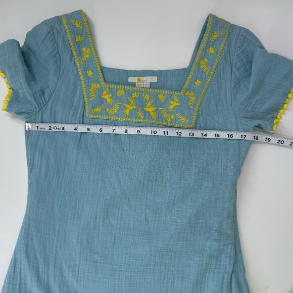 Boden Women's Bernadette Embroidered Blue Cotton Tunic Dress Yellow Trim Size 6 - Picture 8 of 10
